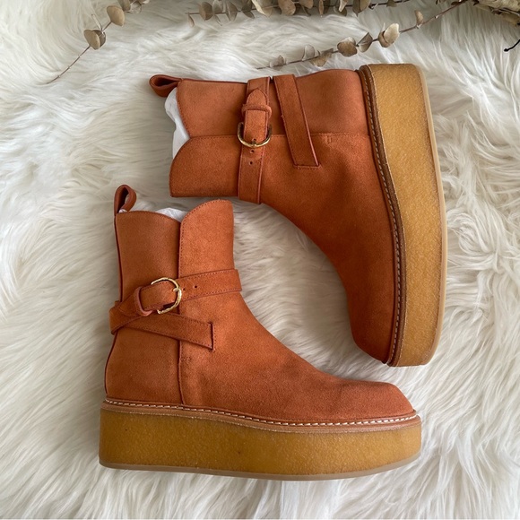 Ulla Johnson Lennox Ankle Buckle Boots in Terracotta Suede EU37 US7 - Picture 7 of 16